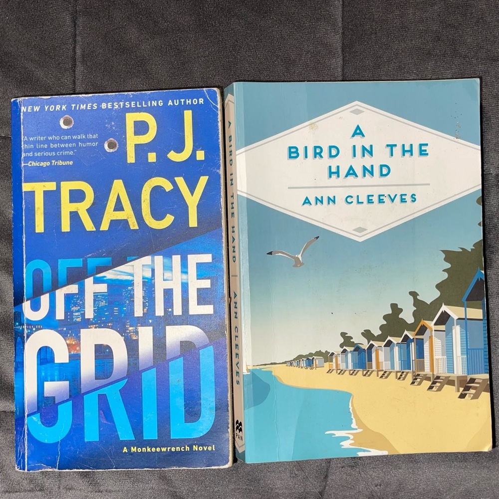 2 Books: Off The Grid by PJ Tracy & A Bird In The Hand by Ann Cleeves